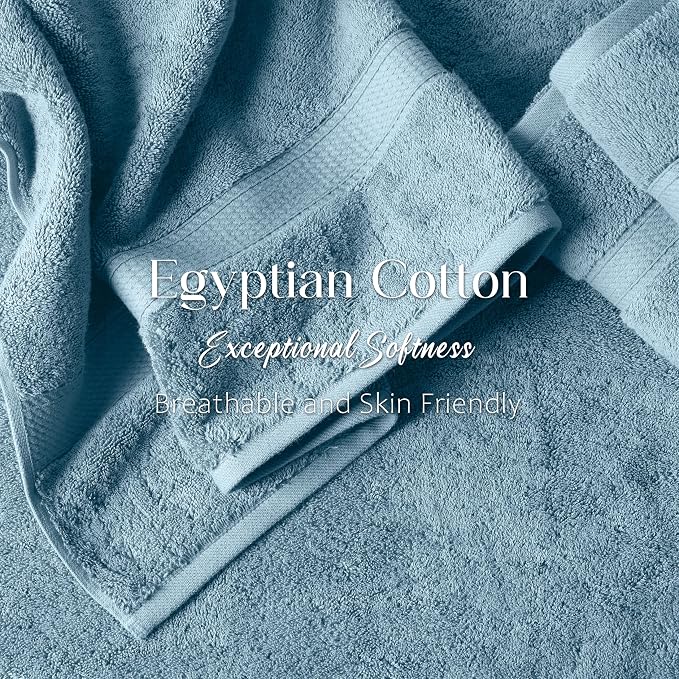 SUPERIOR Solid Egyptian Cotton Towel Set, Washcloths 13” x 13”, Hand Towels 20” - Image 5