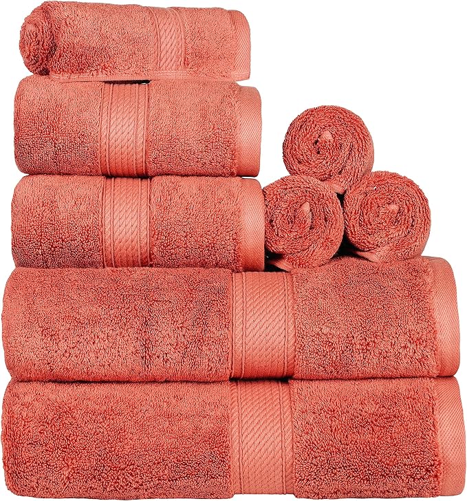 SUPERIOR Egyptian Cotton Pile 8 Piece Towel Set, Includes 2 Bath, 2 Hand by SUPERIOR