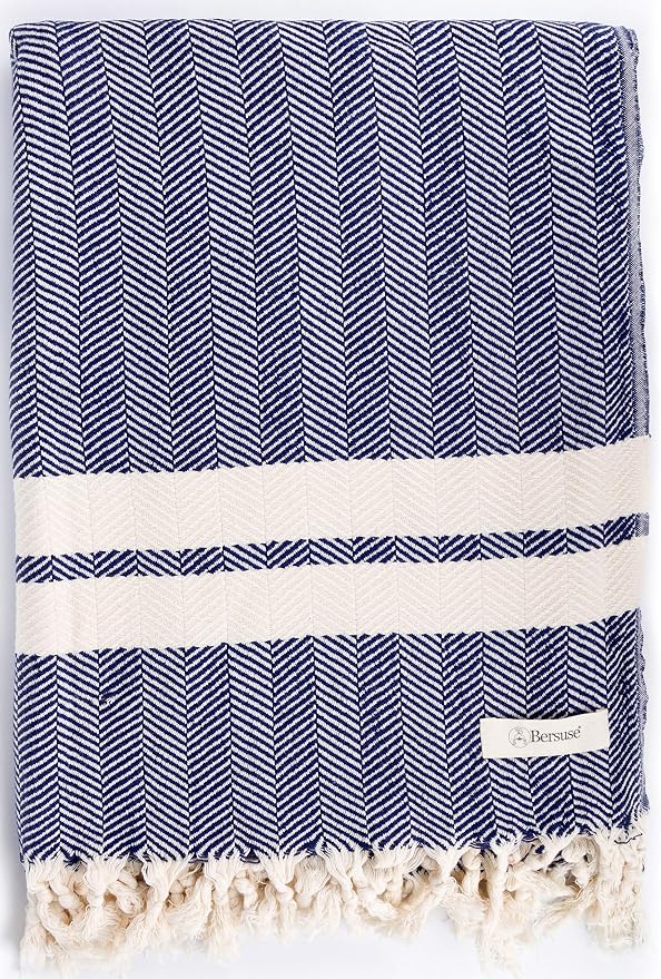 Bersuse 100% Cotton Herringbone XL Throw Blanket by Bersuse